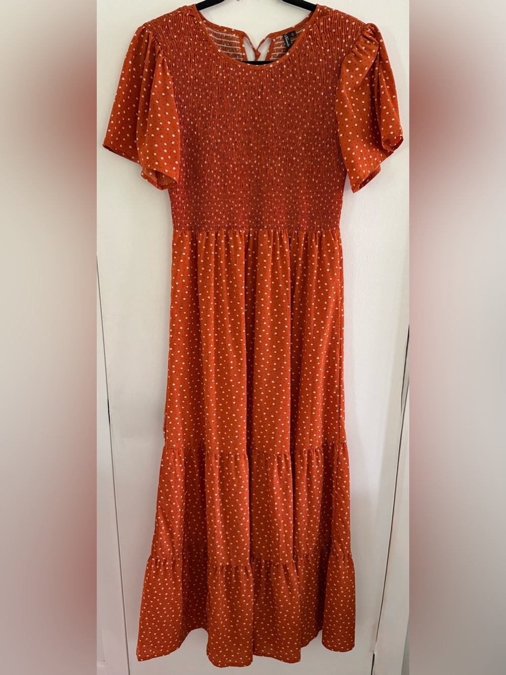 Rust Red Dress with Flower Print